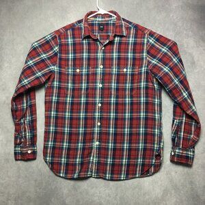 Gap Mens Flannel Plaid Shirt size Medium Red Long‎ Sleeve Button Up Pockets